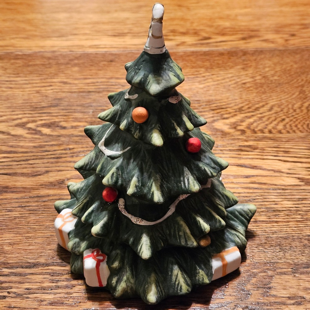 Vintage 1982 Mann Ceramic Musical Christmas Tree Wind Up Green 6in Works - Picture 4 of 5